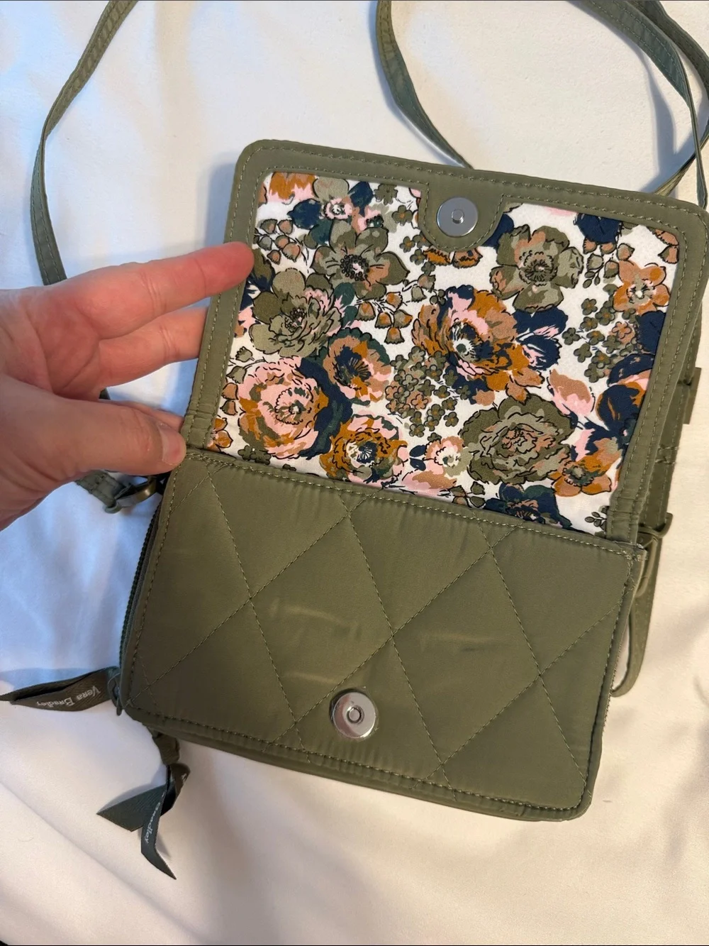 Vera Bradley Quilted Olive Green Crossbody Wallet